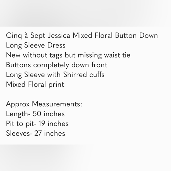 NWT Cinq à Sept Jessica Mixed Floral Button Down Long Sleeve Dress - Picture 9 of 9